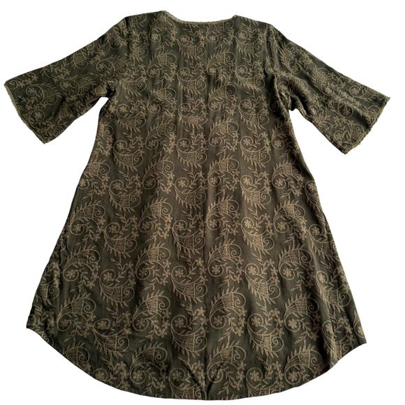 Uncle‎ Frank Anthropologie Linen Blend Embroidered Brocade Olive Tunic Dress M - Picture 2 of 8
